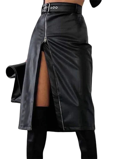 Zippered Slit Midi Skirt - Image 5