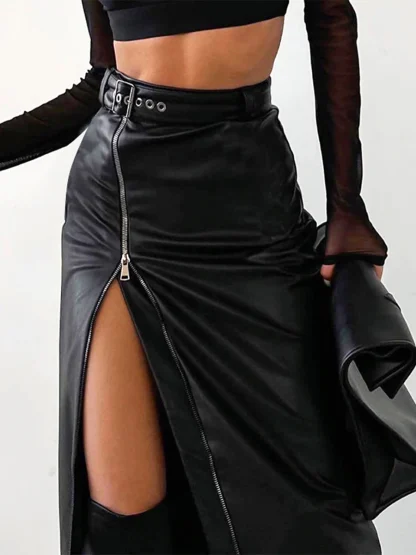 Zippered Slit Midi Skirt - Image 4