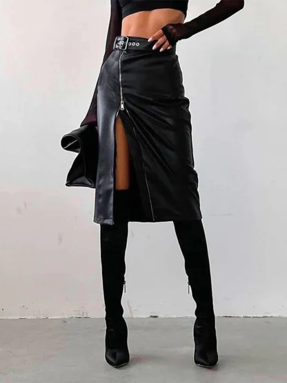 Zippered Slit Midi Skirt - Image 2