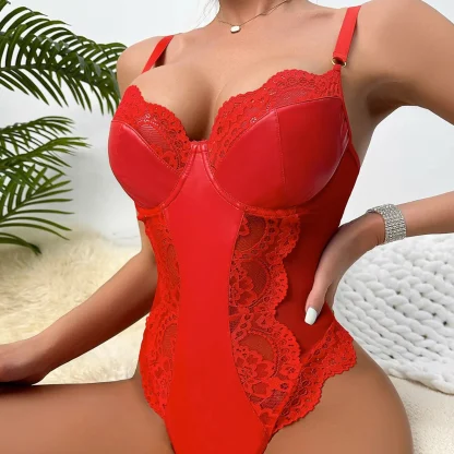 Sexy Sheer Lace Trim Bodysuit - Image 6