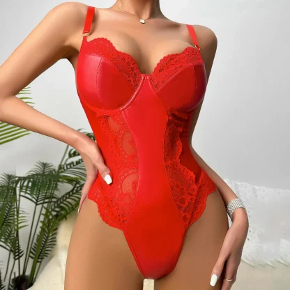 Sexy Sheer Lace Trim Bodysuit - Image 4
