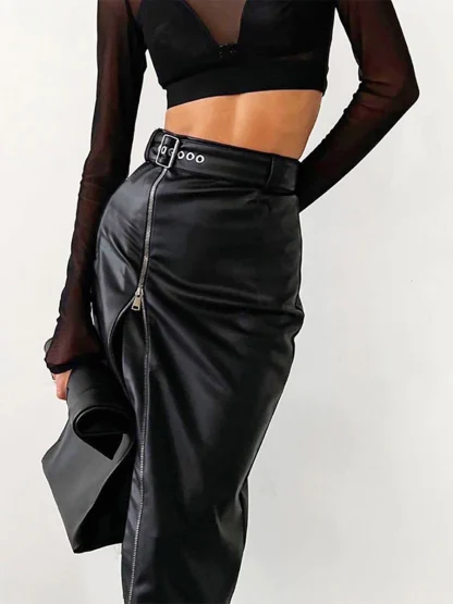 Zippered Slit Midi Skirt - Image 3