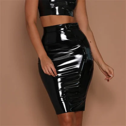 Solid Glossy Pencil Skirt - Image 3