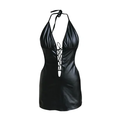 Lace-up Halter Black Babydoll - Image 4