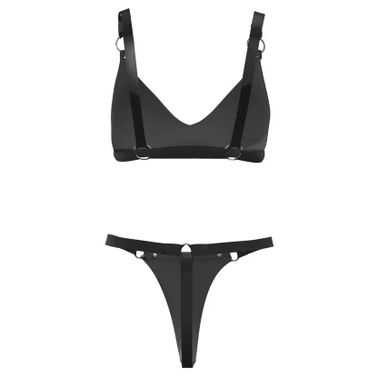 Wet Look Black Lingerie Set - Image 3