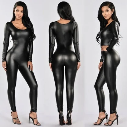 Sexy Shiny Long Sleeve Catsuit - Image 2