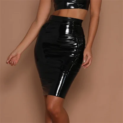Solid Glossy Pencil Skirt - Image 2
