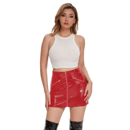 Glossy Zippered Front Mini Skirt - Image 4