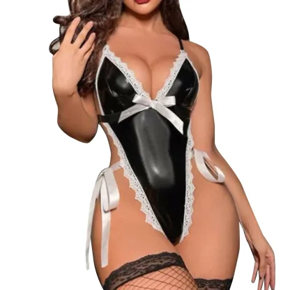 High-cut Lace Trim Teddy Lingerie
