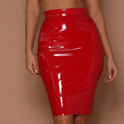 Solid Glossy Pencil Skirt - Image 6