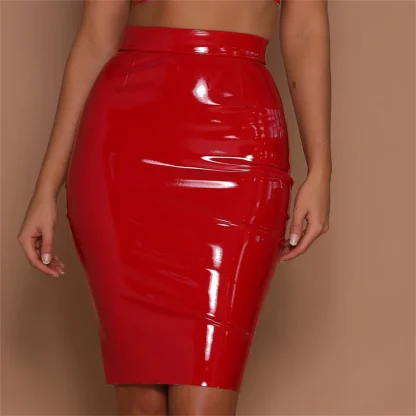 Solid Glossy Pencil Skirt - Image 4