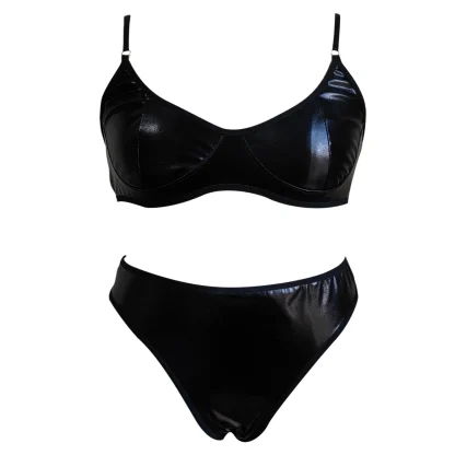 Glossy Black Lingerie Set - Image 5