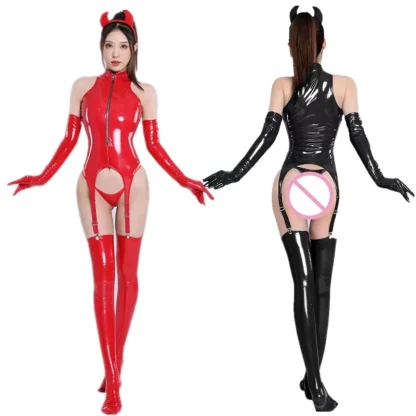 Shiny Halter Zippered Lingerie - Image 6