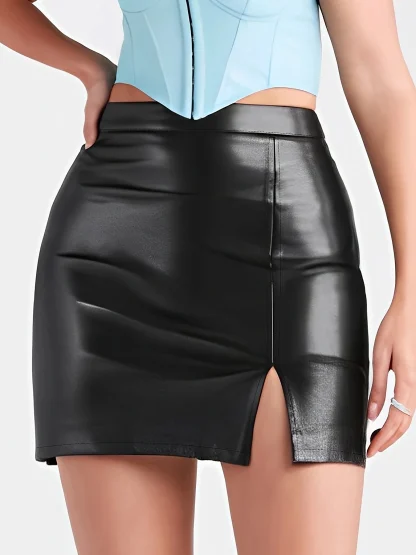 Black Side Slit Solid Mini Skirt