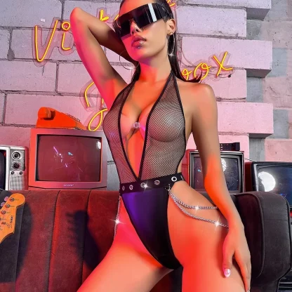 High Cut Sheer Mesh Bodysuit - Image 2