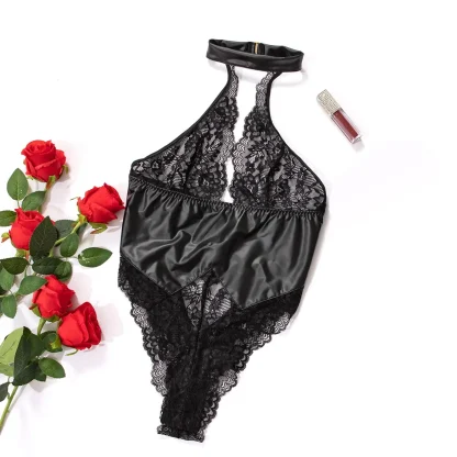 Sheer Lace Halter Teddy - Image 6