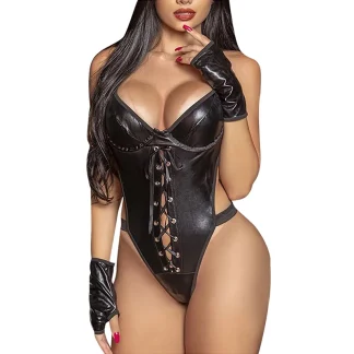 V-neck Lace-up Teddy Lingerie